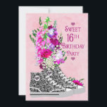 Invitation Sweet 16th Birthday Party Invitation, Basket<br><div class="desc">Sweet seizième anniversaire invitation pour les filles. Baskets graphiques fantaisie en noir/blanc/gris design floral tourbillonnant. Voir d'autres images avec un design similaire pour d'autres fêtes et/ou voeux d'anniversaire.</div>