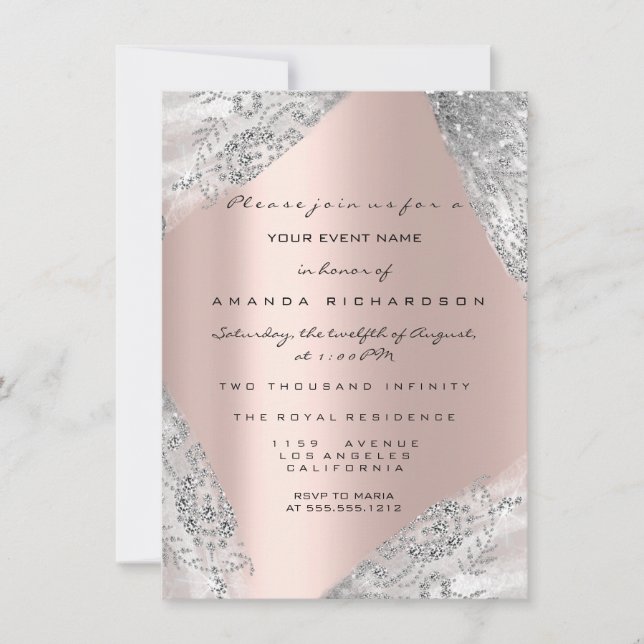 Invitation Sweet 16th Dress Spark Rose Silver Grey Diamond (Devant)