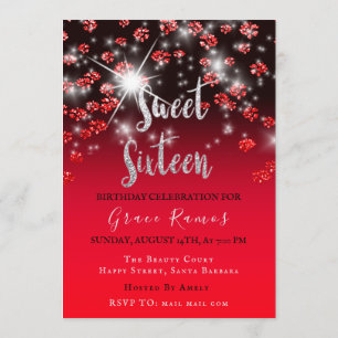 Invitation Sweet 16th Elisabeth Red Grey Silver Ombre Photo