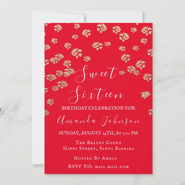 Invitation Sweet 16th Flower Red Gold Photo Confetti Spark (Dos)