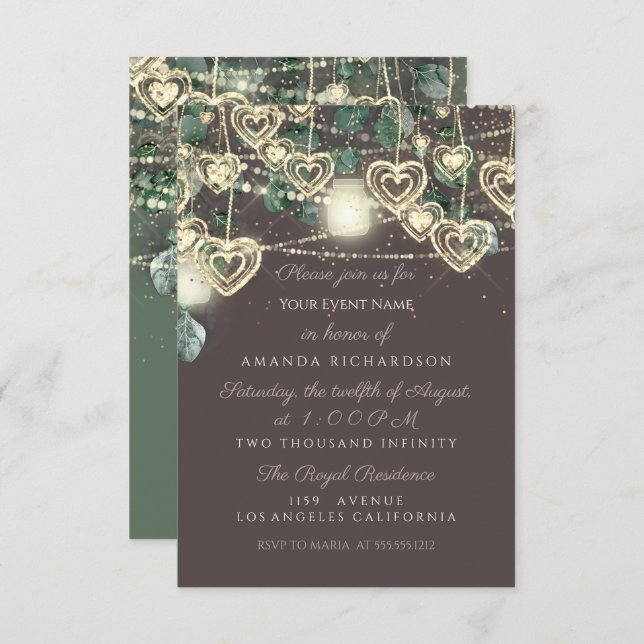 Invitation Sweet 16th Green BRIDAL Rustic Woodland Mint Brown (Devant / Derrière)