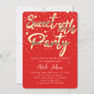 Invitation Sweet 16th Instant Télécharger Red Gold Confetti