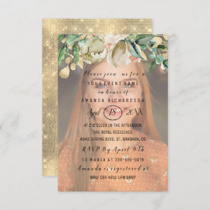 Invitation Sweet 16th Photo Flowers Gold Spark Girly