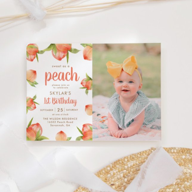 Invitation Sweet As A Peach 1er Birthday Photo (Créateur téléchargé)