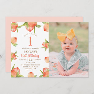 Invitation Sweet As A Peach Girl First Birthday Photo