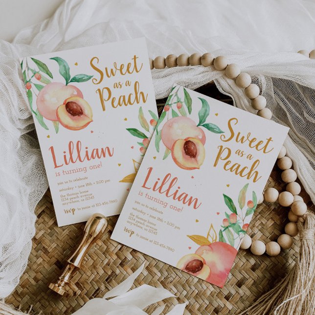 Invitation Sweet as a Peach Green Anniversaire (Créateur téléchargé)