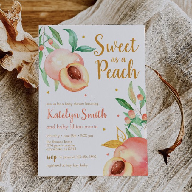 Invitation Sweet as a Peach Greenery Baby shower (Créateur téléchargé)