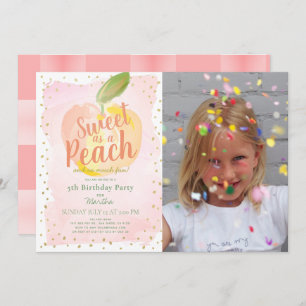 Invitation Sweet as a Peach Pink Girl Photo Anniversaire