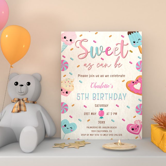 Invitation Sweet as Can Be Candy Cupcake Donut Anniversaire (Sweet as Can Be Candy Sweets Donut Ice Cream Cupcake Birthday Invitation)
