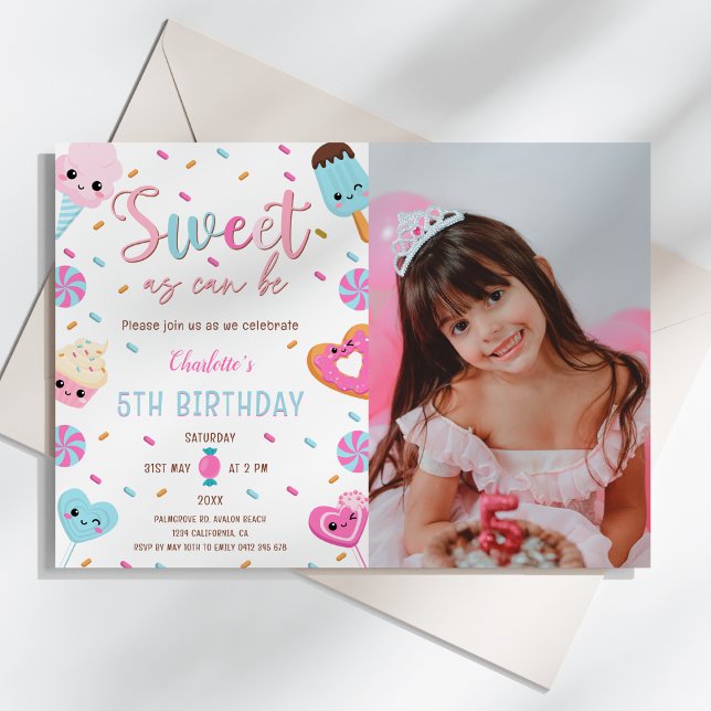 Invitation Sweet as Can Be Candy Cupcake Donut PhotoAnniversa (Sweet as Can Be Candy Sweets Donut Ice Cream Cupcake Photo Birthday Invitation)