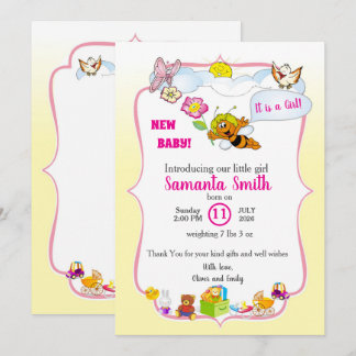 Invitation Sweet as Can Bee Floral Baby Girl Shower Invite
