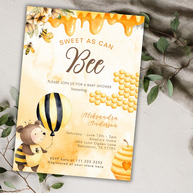 Invitation Sweet As Can Bee Honey Bear Baby Shower Yellow (Créateur téléchargé)