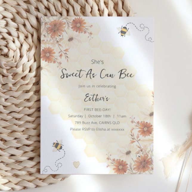 Invitation Sweet As Can Bee Honey Boho Premier anniversaire (Créateur téléchargé)
