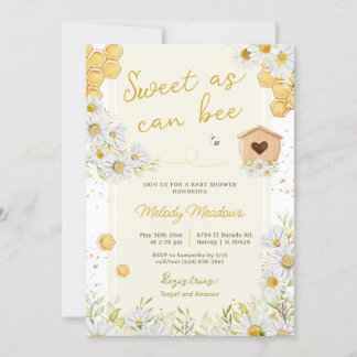 Invitation Sweet As Can Bee Sweet Yellow Summer Spring Baby