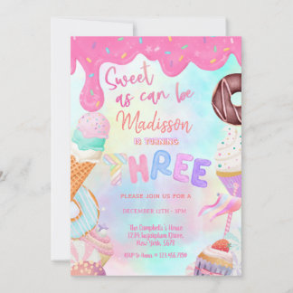 Invitation Sweet as peut être fille 3ème anniversaire invitat