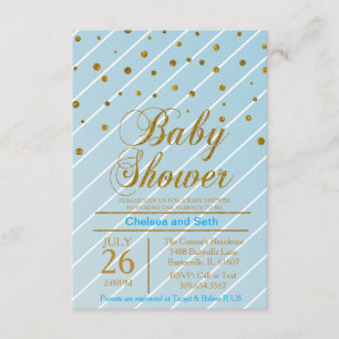 Invitation Sweet Baby Blue & Gold Confetti BABY SHOWER