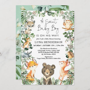 Invitation Sweet Baby Boy Boy Bois Forêt Animaux Baby shower