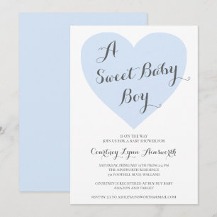Invitation Sweet Baby Boy Cute Pastel Baby shower de coeur bl