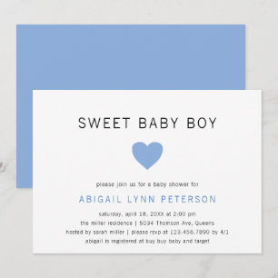 Invitation Sweet Baby Boy Cute Pastel Baby shower de coeur bl