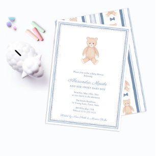 Invitation Sweet Baby Boy Teddy Bear Baby shower Party