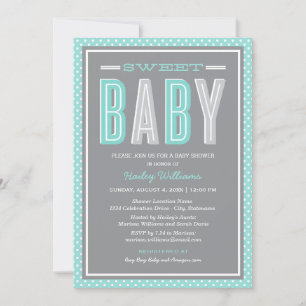 Invitation Sweet Baby Chic Type Aqua Blue Grey Baby shower