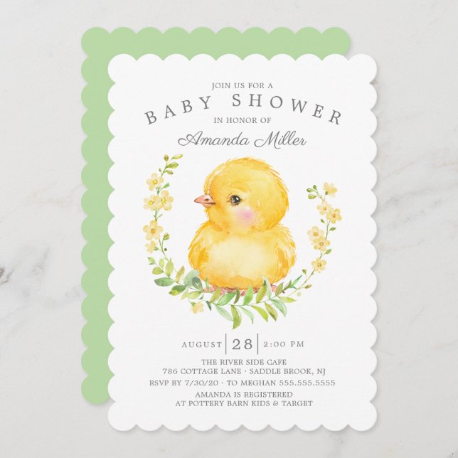 Invitation Sweet Baby Chick Baby shower neutre (Devant / Derrière)