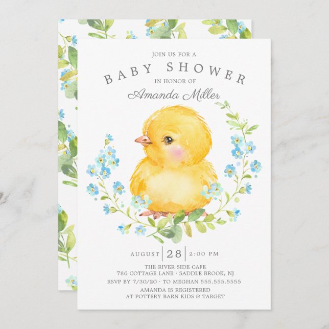 Invitation Sweet Baby Chick Boys Baby shower (Devant / Derrière)