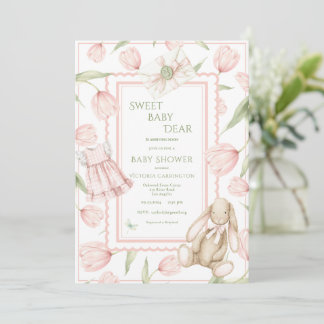Invitation Sweet Baby Dear Tulips Pink Baby Shower