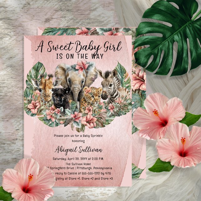 Invitation Sweet Baby Girl Animals Tropical Safari Sprinkl (Créateur téléchargé)