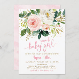 Invitation Sweet Baby Girl Baby shower floral rose