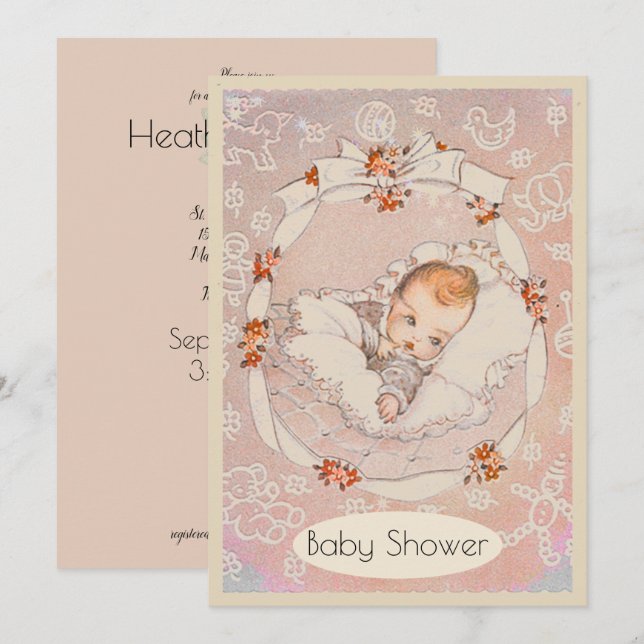 Invitation Sweet Baby Girl Baby shower Vintage (Devant / Derrière)