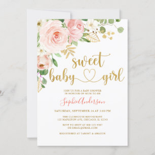 Invitation Sweet Baby Girl Blush Rose or Baby shower floral