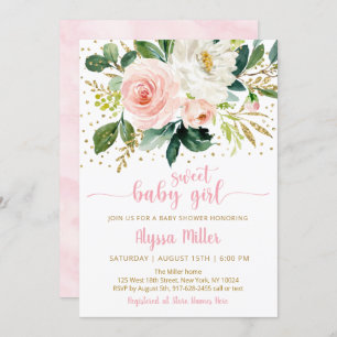 Invitation Sweet Baby Girl Boho Floral Baby shower or rose