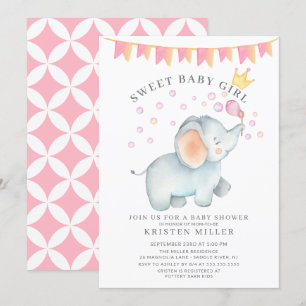 Invitation Sweet Baby Girl Elephant Baby shower