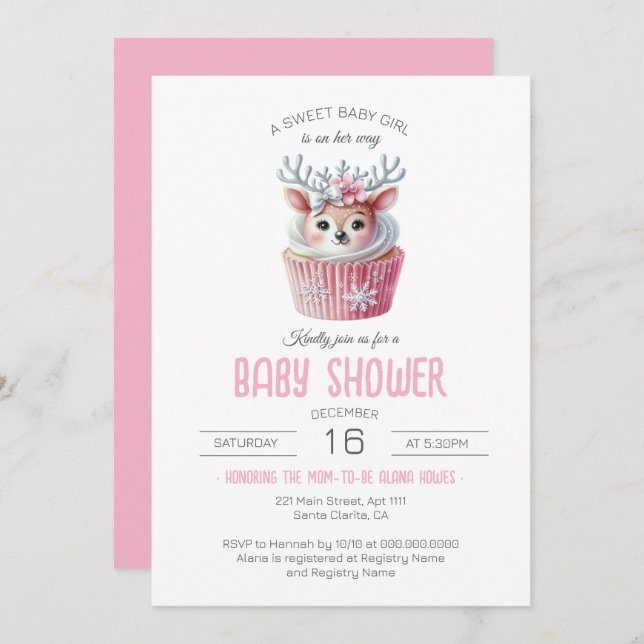 Invitation Sweet Baby Girl est en chemin Baby shower Cupcake (Devant / Derrière)