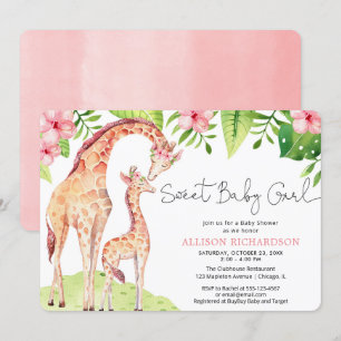 Invitation Sweet Baby Girl mignonne girafe baby shower safari