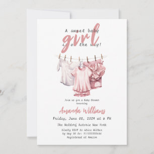 Invitation Sweet Baby Girl on the Way - Boho Pink Clothesline
