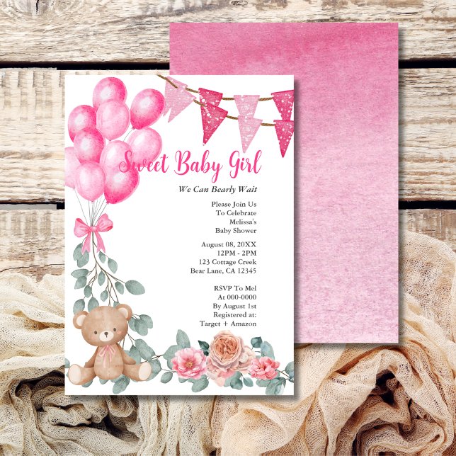 Invitation Sweet Baby Girl rose Balloon Baby shower vert (Créateur téléchargé)