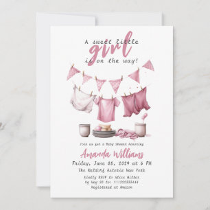 Invitation Sweet Baby Girl rose Boho Baby shower de ligne de