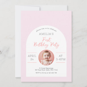 Invitation Sweet Baby Girl Soft Rose Premier anniversaire