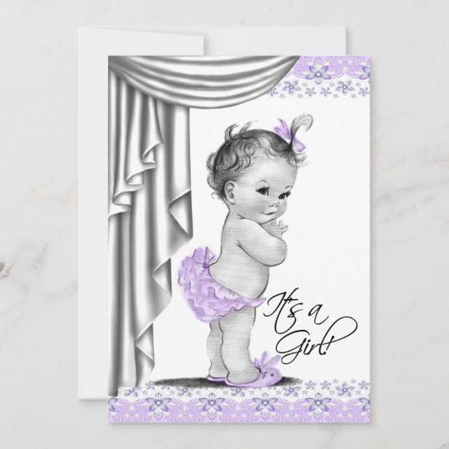 Invitation Sweet Baby Lavender et Baby shower gris (Devant)