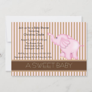 Invitation Sweet Baby Pink & Brown Elephant Baby shower