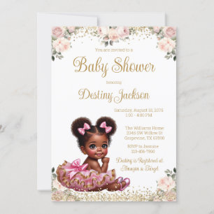 Invitation Sweet Baby Pink Tutu Rose Pink Gold Baby shower