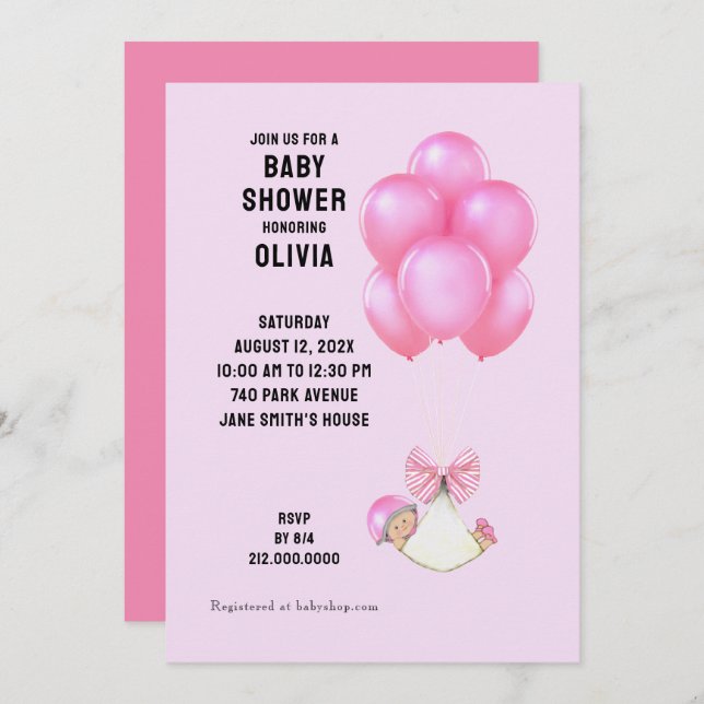 Invitation Sweet Baby shower Girl (Devant / Derrière)