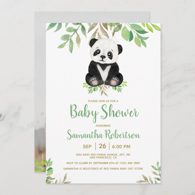 Invitation Sweet Bear Greenery Gold Neutral Baby shower Photo (Devant / Derrière)