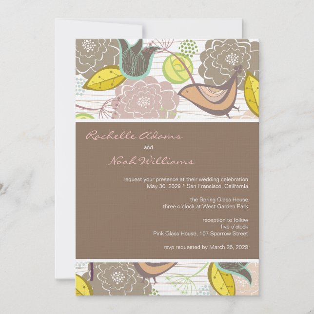 Invitation Sweet Birds Floral Garden Wedding Invite (Devant)