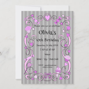 Invitation Sweet Birthday Pink & Grey