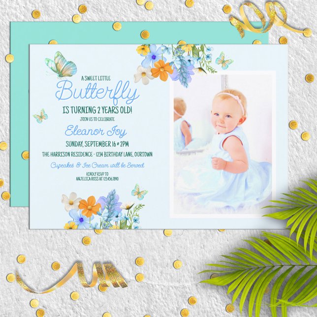 Invitation Sweet Blue Butterfly Thème Fête d'anniversaire de  (Créateur téléchargé)