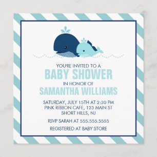 Invitation Sweet Blue Whales Boy Baby shower