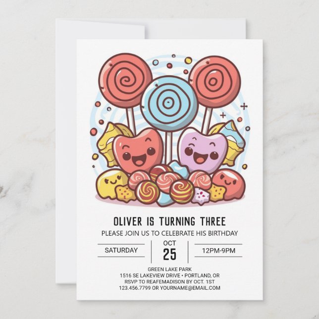 Invitation Sweet Bohemian Lollipop anniversaire (Devant)